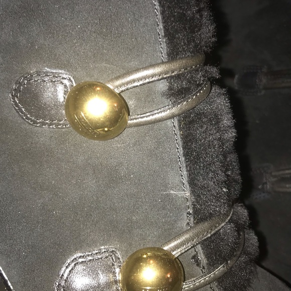 Coach Black Fur and Suede Gold Button Ankle Boots - Picture 4 of 8